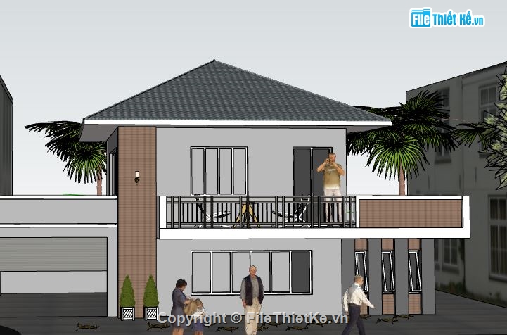 sketchup 2 tầng,model sketchup  Nhà phố 2 tầng,File sketchup Nhà 2 tầng