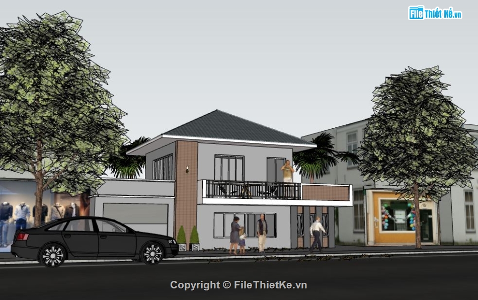 sketchup 2 tầng,model sketchup  Nhà phố 2 tầng,File sketchup Nhà 2 tầng