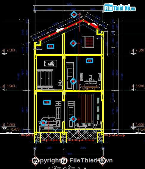 Nhà 2 tầng rưỡi,Nhà phố kích thước 7x17m,Nhà phố 2 tầng