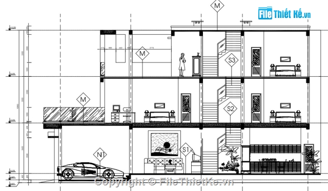 Nhà ở 3 tầng 5x20m,Nhà ở 3 tầng,Nhà phố 3 tầng,Thiết kế nhà phố 3 tầng