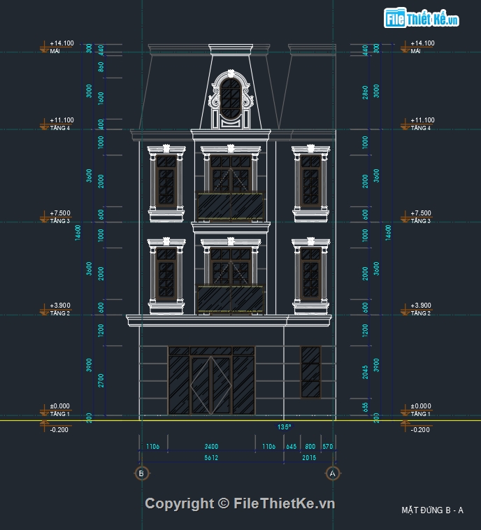 Kiến trúc nhà phố 4 tầng,nhà phố 4 tầng,file autocad nhà phố 4 tầng,bản vẽ nhà phố 4 tầng