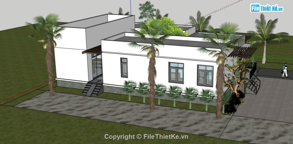 sketchup biệt thự 1 tầng,biệt thự 1 tầng 14.6x17.1m,biệt thự 1 tầng file sketchup,model su biệt thự 1 tầng