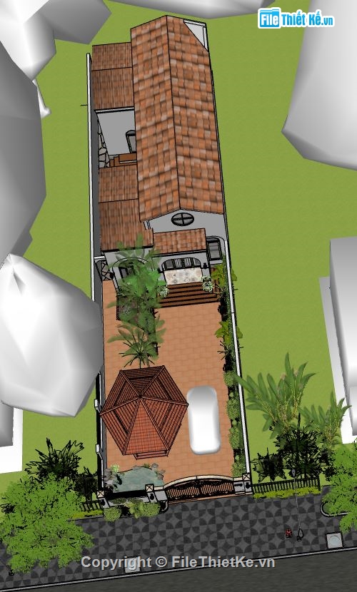 biệt thự 1 tầng 7.9x16.2m,nhà biệt thự file sketchup,sketchup biệt thự 1 tầng,model su biệt thự 1 tầng