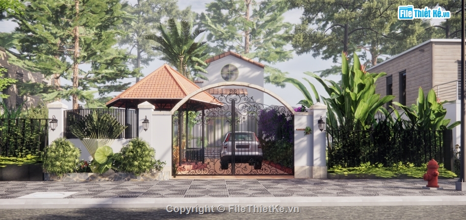 biệt thự 1 tầng 7.9x16.2m,nhà biệt thự file sketchup,sketchup biệt thự 1 tầng,model su biệt thự 1 tầng