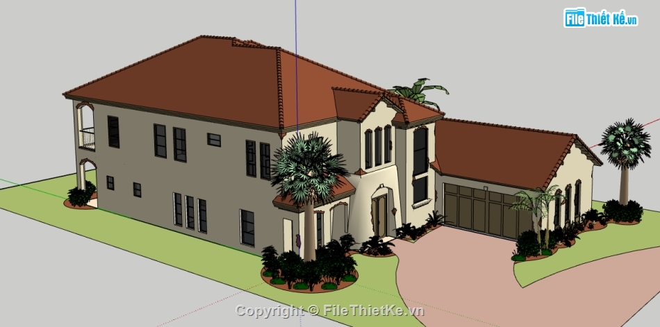 biệt thự 2 tầng file sketchup,biệt thự vườn 2 tầng hiện đại,thiết kế biệt thự file sketchup