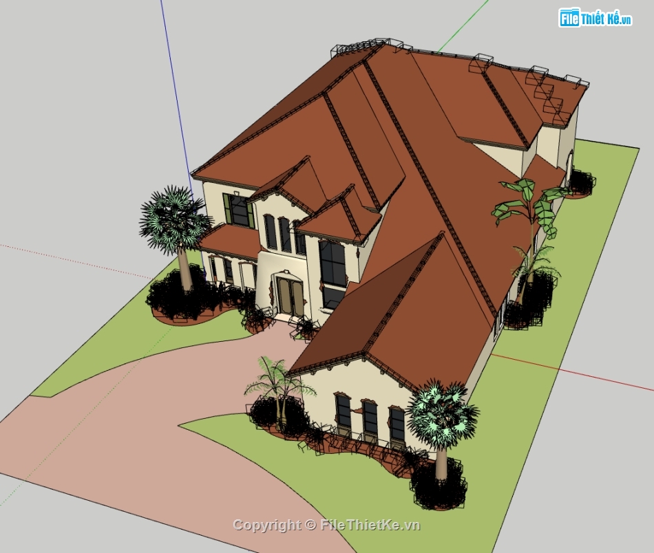 biệt thự 2 tầng file sketchup,biệt thự vườn 2 tầng hiện đại,thiết kế biệt thự file sketchup