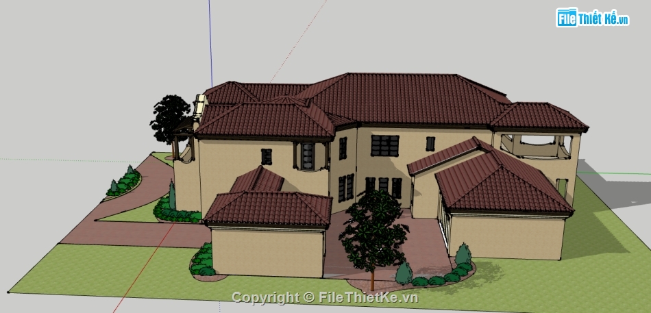 biệt thự dựng trên sketchup,file sketchup thiết kế biệt thự,biệt thự 2 tầng dựng sketchup