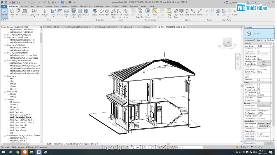 biệt thự 2 tầng,model biệt thự,mái nhật