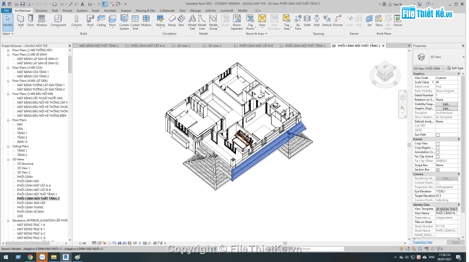 biệt thự 2 tầng,model biệt thự,mái nhật