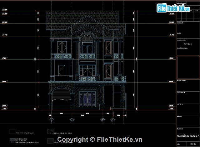 nhà biệt thự,full autocad,biệt thự 3 tầng,Bản vẽ Biệt thự 3 tầng,biệt thự 3 tầng 9.5x12m