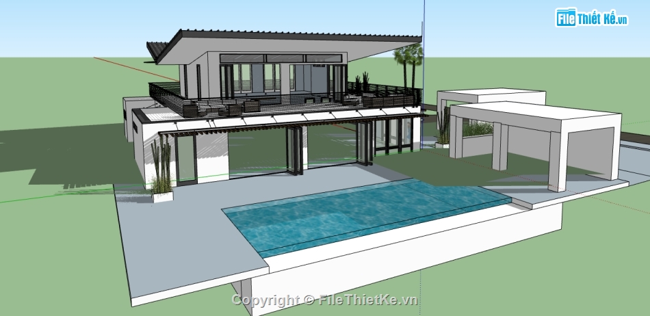 biệt thự 2 tầng file su,dựng sketchup biệt thự 2 tầng,thiết kế biệt thự sketchup