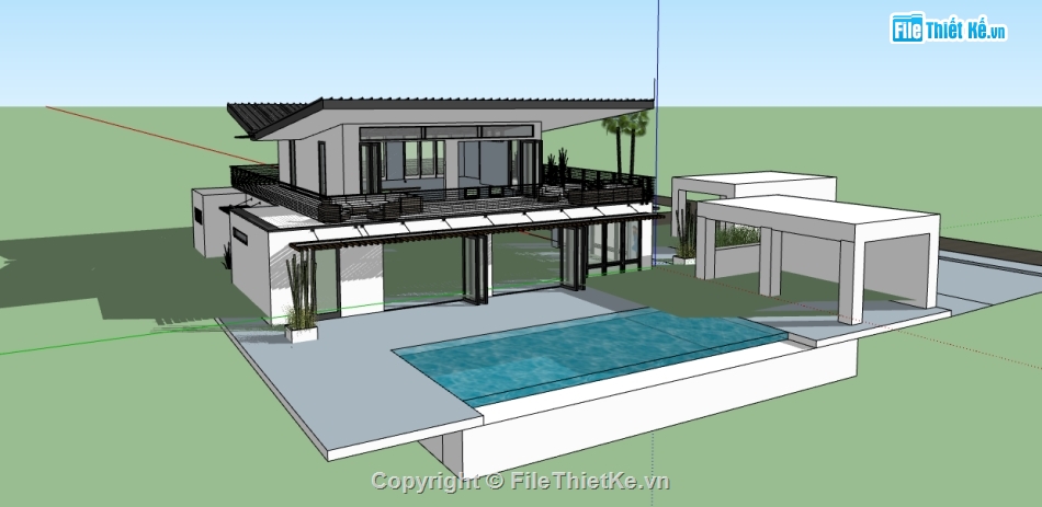 biệt thự 2 tầng file su,dựng sketchup biệt thự 2 tầng,thiết kế biệt thự sketchup