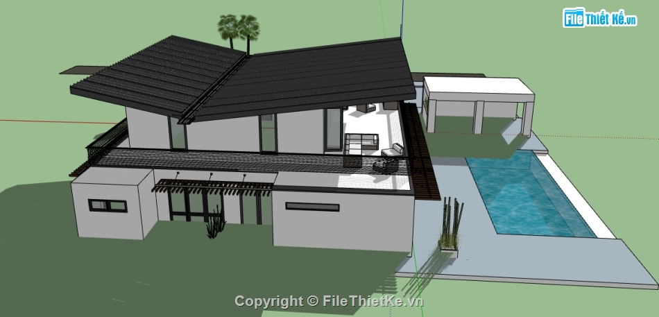 biệt thự 2 tầng file su,dựng sketchup biệt thự 2 tầng,thiết kế biệt thự sketchup