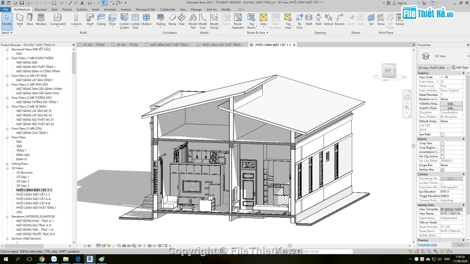 Nhà cấp 4 9.5x18m,bản vẽ nhà cấp 4 revit,revit thiết kế nhà cấp 4,mẫu nhà cấp 4 revit,file revit nhà cấp 4