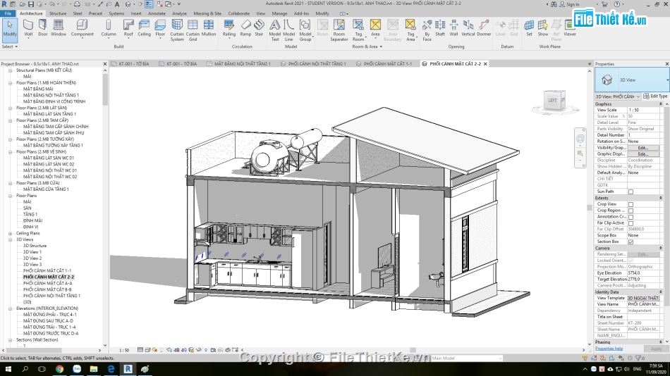 Nhà cấp 4 9.5x18m,bản vẽ nhà cấp 4 revit,revit thiết kế nhà cấp 4,mẫu nhà cấp 4 revit,file revit nhà cấp 4