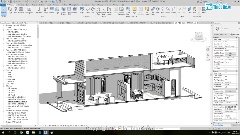 Nhà cấp 4 9.5x18m,bản vẽ nhà cấp 4 revit,revit thiết kế nhà cấp 4,mẫu nhà cấp 4 revit,file revit nhà cấp 4