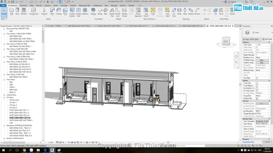 Nhà cấp 4 9.5x18m,bản vẽ nhà cấp 4 revit,revit thiết kế nhà cấp 4,mẫu nhà cấp 4 revit,file revit nhà cấp 4