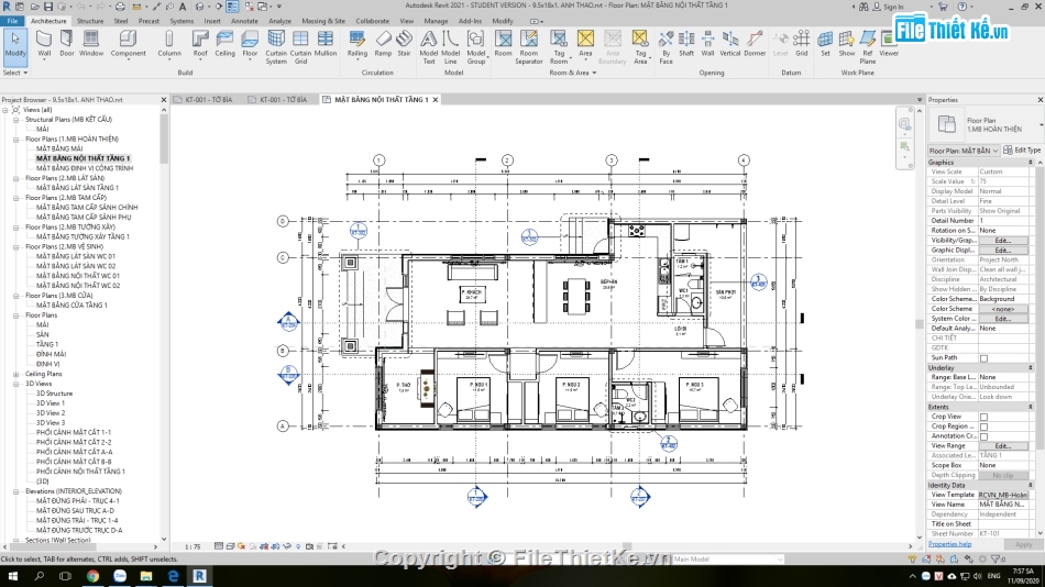 Nhà cấp 4 9.5x18m,bản vẽ nhà cấp 4 revit,revit thiết kế nhà cấp 4,mẫu nhà cấp 4 revit,file revit nhà cấp 4