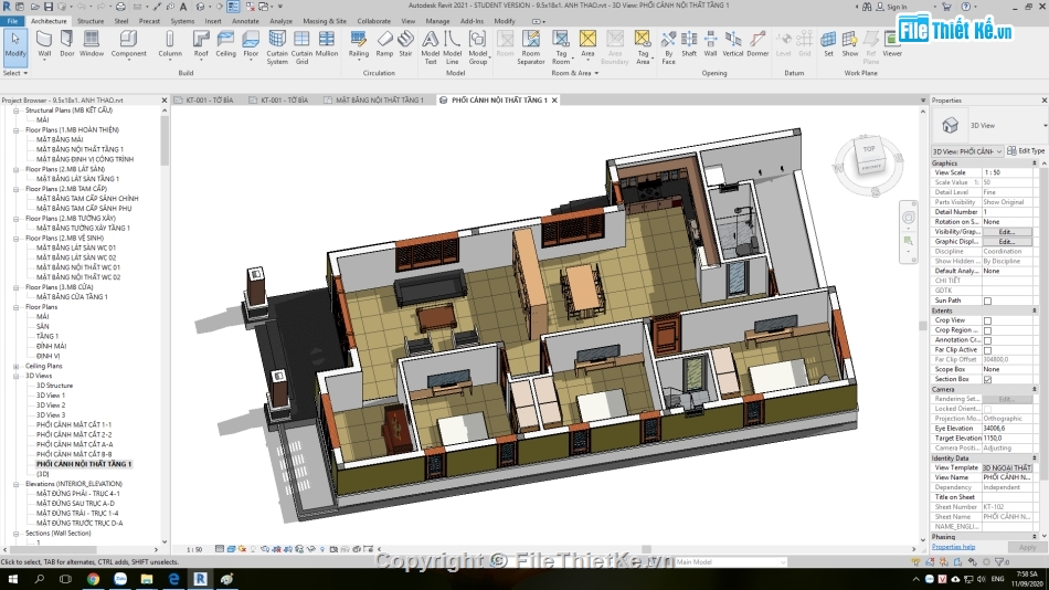 Nhà cấp 4 9.5x18m,bản vẽ nhà cấp 4 revit,revit thiết kế nhà cấp 4,mẫu nhà cấp 4 revit,file revit nhà cấp 4