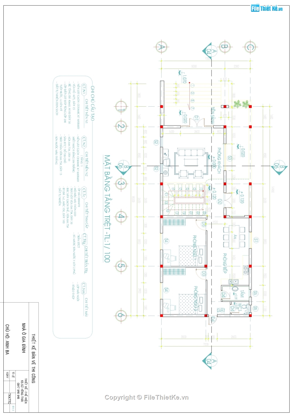 nhà cấp 4 hiện đại,kết cấu kiến trúc đầy đủ,file cad nhà cấp 4,nhà cấp 4 7x14.3m