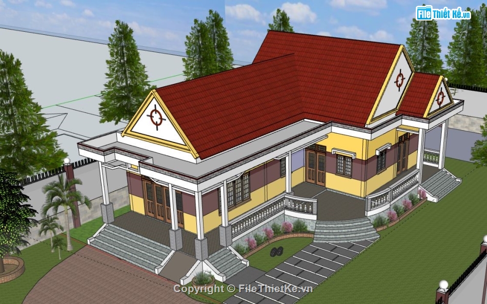 nhà cấp 4 đẹp,file sketchup nhà cấp 4,modle su nhà cấp 4,nhà cấp 4 file sketchup,nhà cấp 4 model su