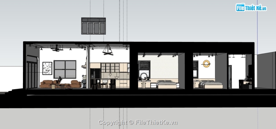 kiến trúc nhà cấp 4,nội thất nhà cấp 4,sketchup nhà cấp 4