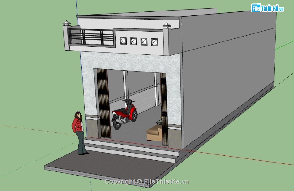 Nhà cấp 4 mái bằng,file su nhà cấp 4,nhà cấp 4 file su,sketchup nhà cấp 4,nhà cấp 4 sketchup