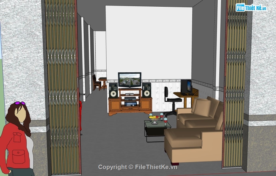 Nhà cấp 4 mái bằng,file su nhà cấp 4,nhà cấp 4 file su,sketchup nhà cấp 4,nhà cấp 4 sketchup