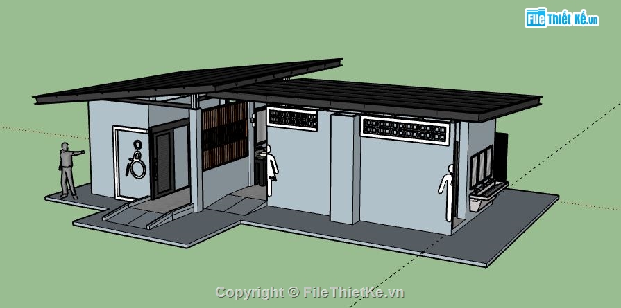 Nhà cấp 4 mái lệch,model su nhà cấp 4,sketchup nhà cấp 4,nhà cấp 4 file su,nhà cấp 4