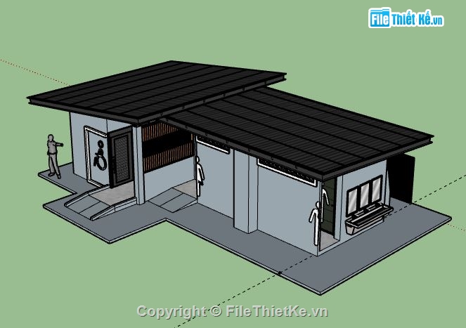 Nhà cấp 4 mái lệch,model su nhà cấp 4,sketchup nhà cấp 4,nhà cấp 4 file su,nhà cấp 4