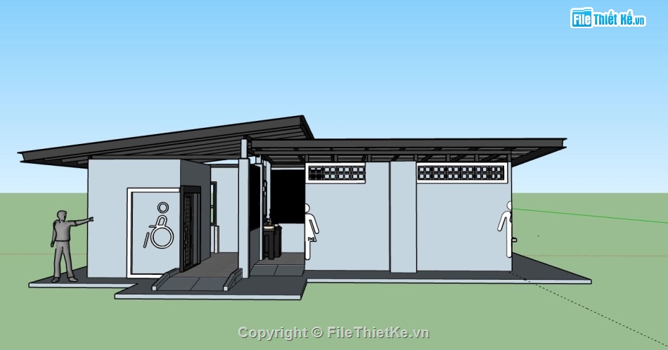 Nhà cấp 4 mái lệch,model su nhà cấp 4,sketchup nhà cấp 4,nhà cấp 4 file su,nhà cấp 4