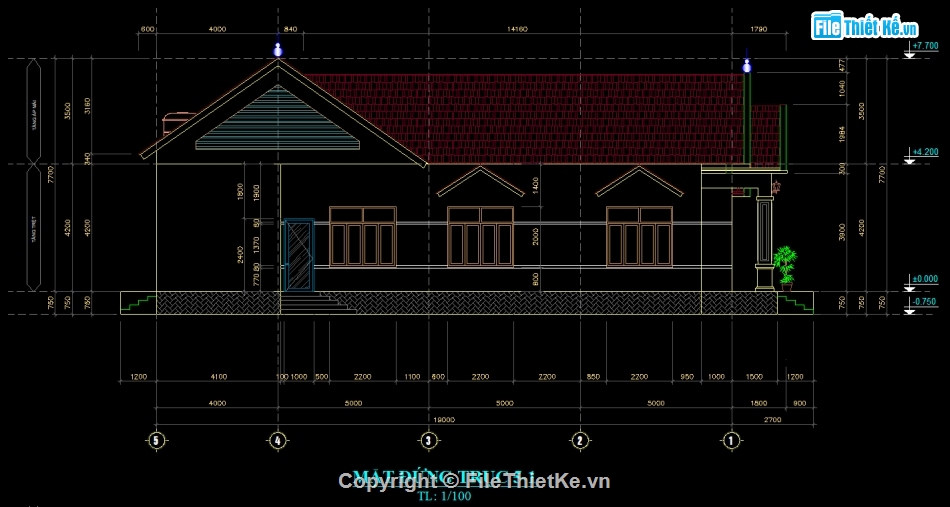 Nhà mái thái cấp 4,thiết kế nhà cấp 4 mái thái,file cad thiết kế nhà cấp 4,Hồ sơ thiết kế nhà cấp 4,nhà cấp 4 diện tích 8.5x19m