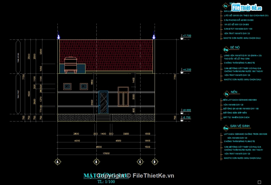 Nhà mái thái cấp 4,thiết kế nhà cấp 4 mái thái,file cad thiết kế nhà cấp 4,Hồ sơ thiết kế nhà cấp 4,nhà cấp 4 diện tích 8.5x19m