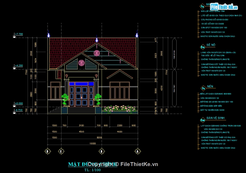 Nhà mái thái cấp 4,thiết kế nhà cấp 4 mái thái,file cad thiết kế nhà cấp 4,Hồ sơ thiết kế nhà cấp 4,nhà cấp 4 diện tích 8.5x19m