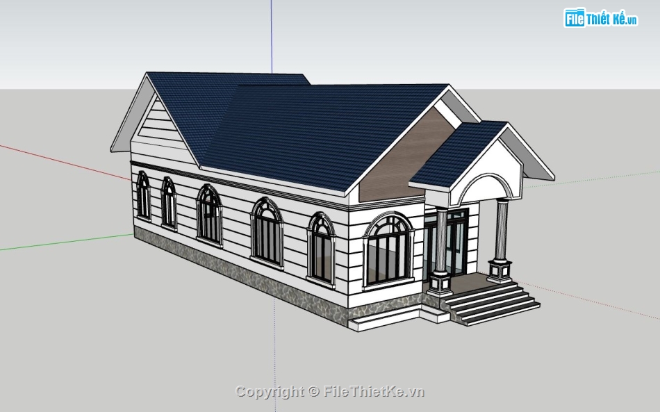Nhà mái thái cấp 4,sketchup nhà cấp 4,mẫu nhà cấp 4,phối cảnh nhà cấp 4