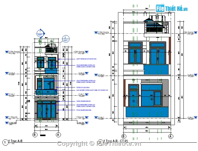 Bản vẽ nhà 3 tầng,Nhà dân 3 tầng,nhà phố revit,bản vẽ nhà phố,nhà phố 3 tầng 4.2x10.2m