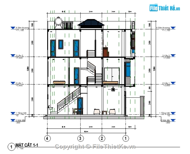 Bản vẽ nhà 3 tầng,Nhà dân 3 tầng,nhà phố revit,bản vẽ nhà phố,nhà phố 3 tầng 4.2x10.2m