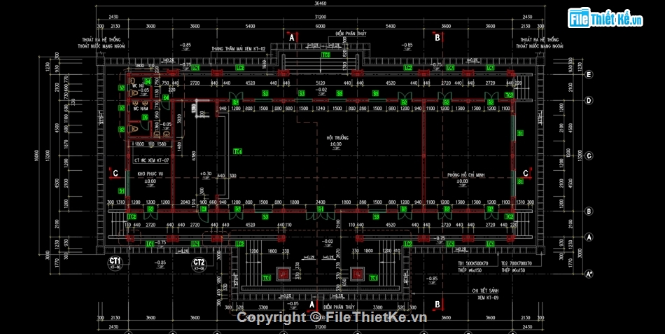 kiến trúc hội trường,dự toán,kết cấu,file cad kiến trúc