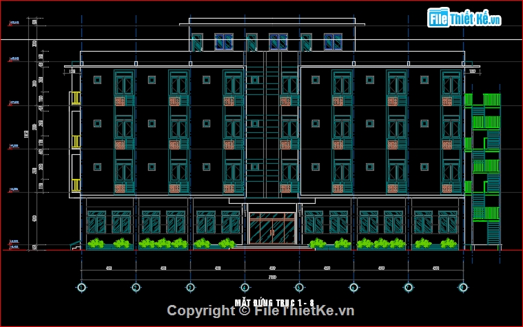 nhà 4 tầng 13.3x31.5m,bản vẽ ký túc xá 4 tầng,thiết kế kí túc xá 4 tầng,mẫu kí túc xá 4 tầng