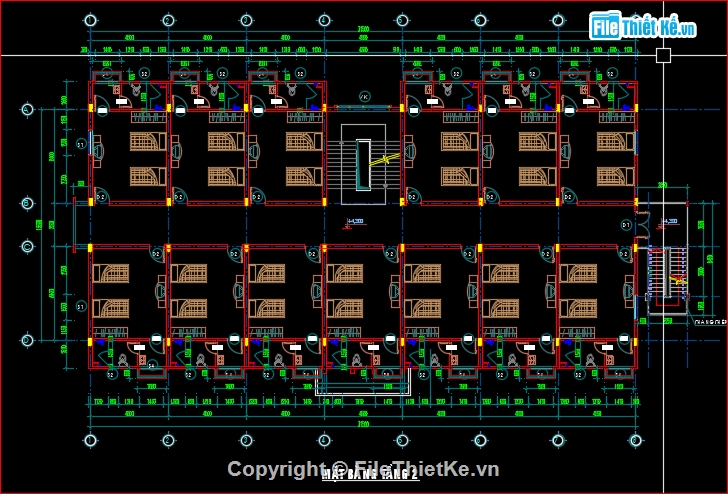 nhà 4 tầng 13.3x31.5m,bản vẽ ký túc xá 4 tầng,thiết kế kí túc xá 4 tầng,mẫu kí túc xá 4 tầng