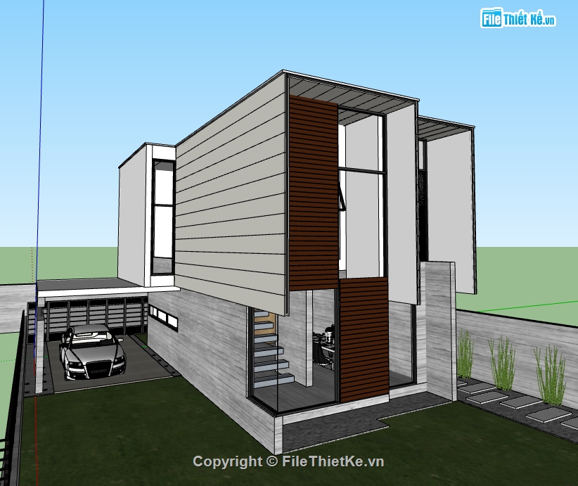 dựng nhà làm việc file su,văn phòng 2 tầng file sketchup,sketchup dựng văn phòng,văn phòng 2 tầng 12x14.5m