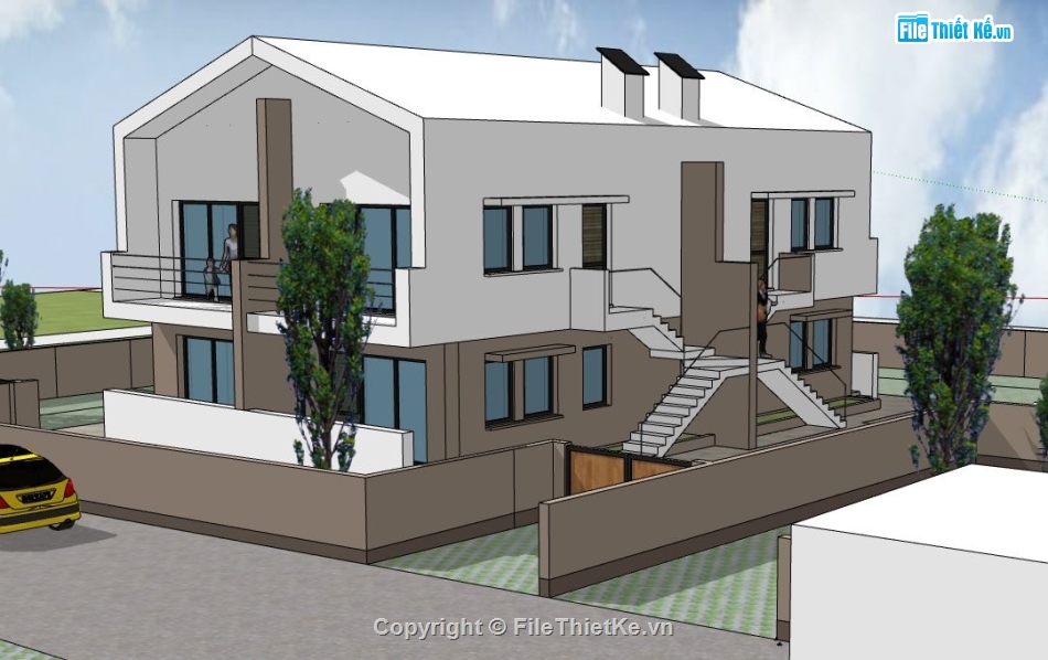 sketchup nhà làm việc,model su nhà làm việc,mẫu nhà làm việc