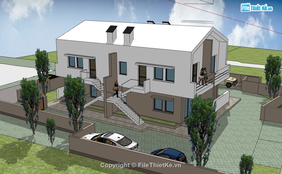 sketchup nhà làm việc,model su nhà làm việc,mẫu nhà làm việc