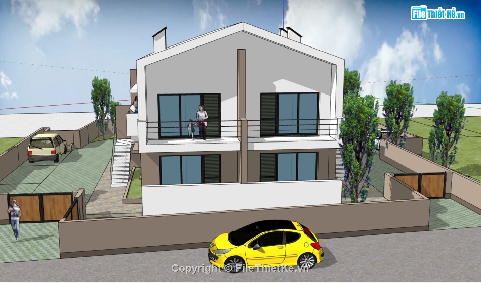sketchup nhà làm việc,model su nhà làm việc,mẫu nhà làm việc
