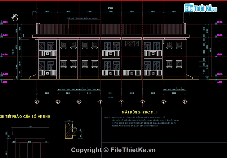 File cad lớp học 2 tầng 6 phòng,Bản vẽ lớp học 2 tầng 6 phòng,lớp học 2 tầng 6 phòng,Nhà lớp học 2 tầng 6 phòng