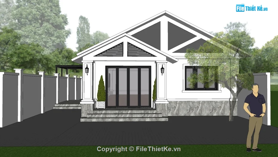 mái thái 1 tầng,nhà mái thái,file sketchup nhà mái thái