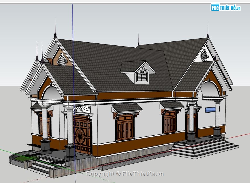 nhà 1 tầng mái thái,file su nhà 1 tầng,nhà 1 tầng file sketchup