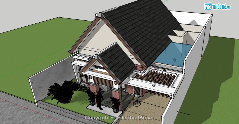 mẫu nhà mái thái 1 tầng,nhà mái thái 1 tầng sketchup,file su nhà 1 tầng,sketchup nhà 1 tầng