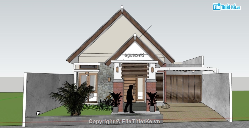 mẫu nhà mái thái 1 tầng,nhà mái thái 1 tầng sketchup,file su nhà 1 tầng,sketchup nhà 1 tầng