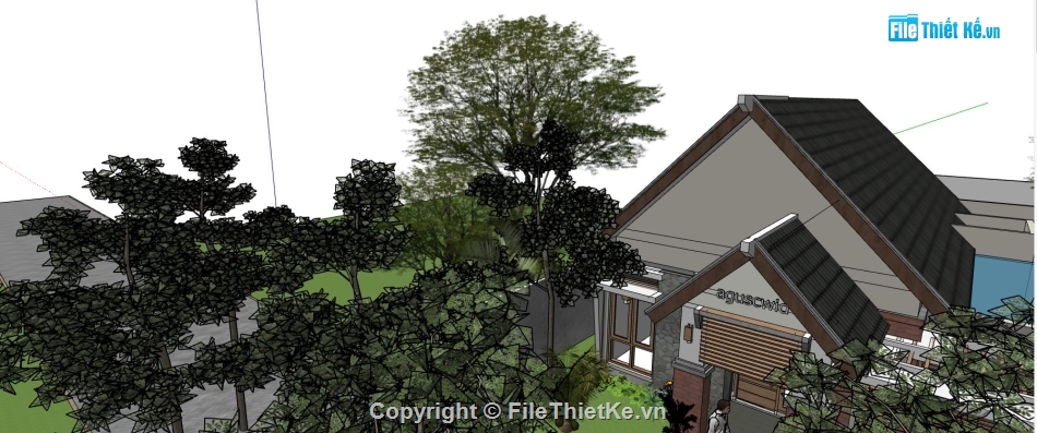 mẫu nhà mái thái 1 tầng,nhà mái thái 1 tầng sketchup,file su nhà 1 tầng,sketchup nhà 1 tầng